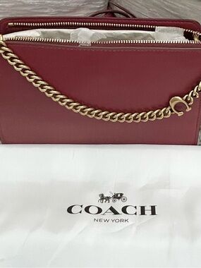 Coach Crimson Leather Crossbody with Gold Chain Strap